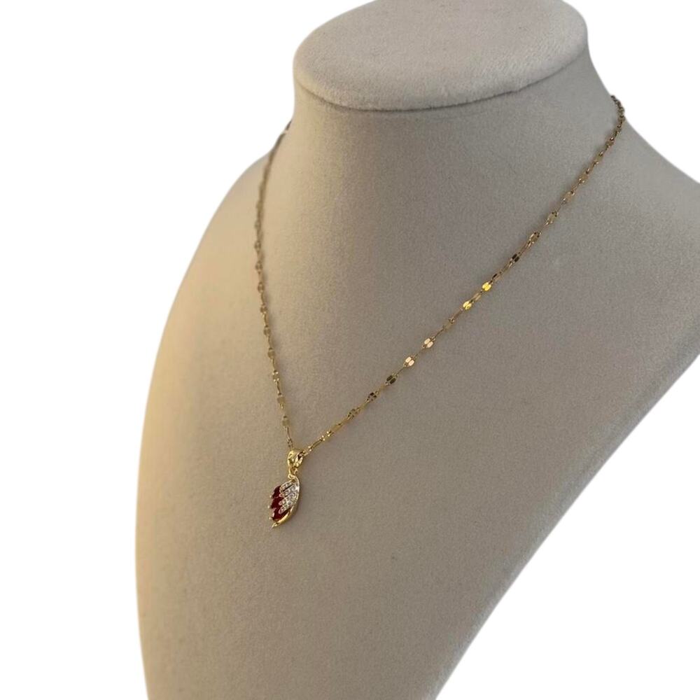 Gold Angel Wing Pendant Necklace Red Crystal Dainty Women Jewelry - Picture 5 of 6